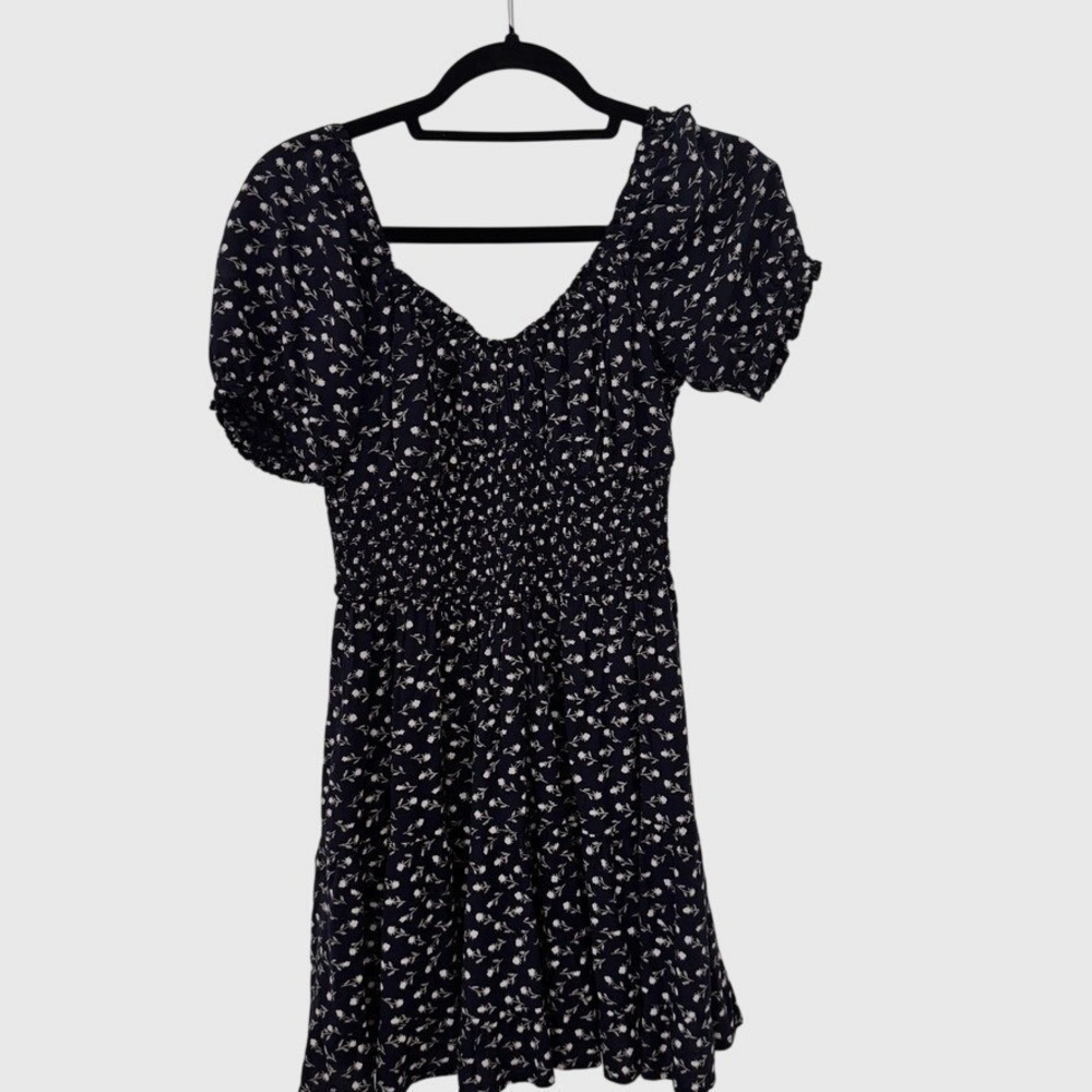 Hollister Ditsy Floral Dress Romper M Blue Pockets Cottagecore Coquette Dainty